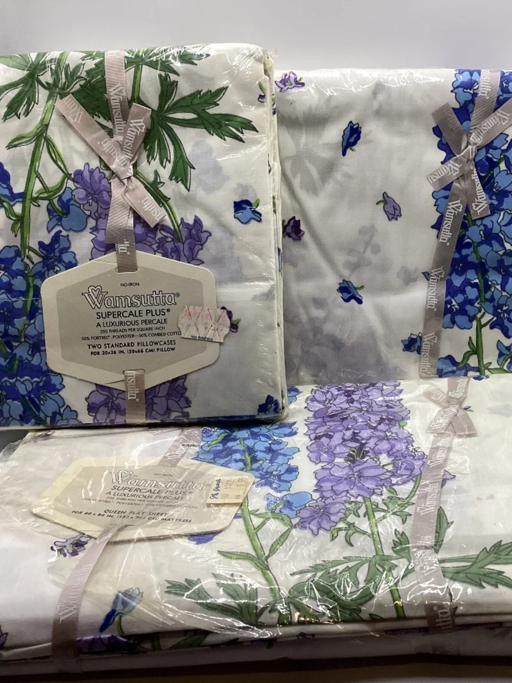 NWT Vintage Wamsutta DELPHINIUM No Iron Supercale Plus 200 Thread Queen Sheets